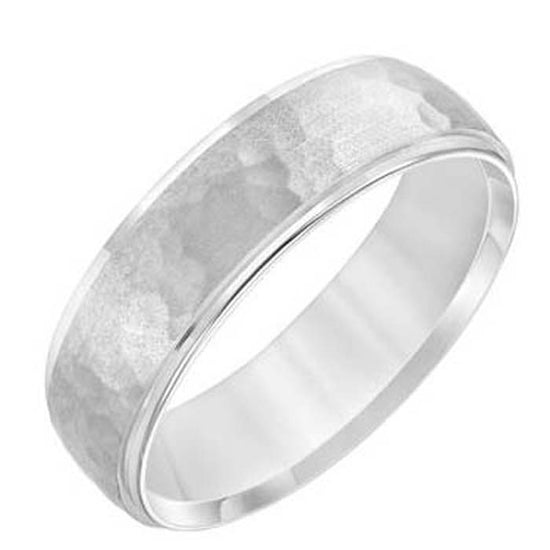 Goldman 6MM Men's Platinum Wedding Band with Hammered Center and Polished Edge