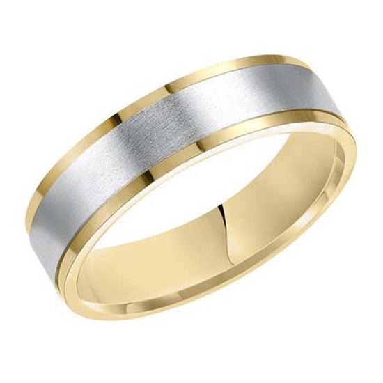 Goldman Men's 6MM Wedding Band Flat 14K Yellow Gold with Brushed 14K White Gold Center