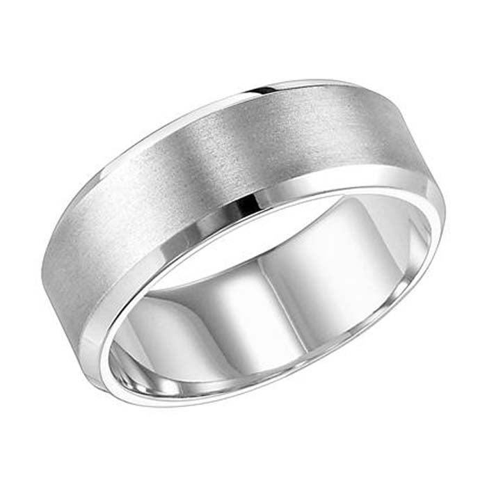 Goldman Men's 8MM Flat Satin and Polish Wedding Band in 14K White Gold