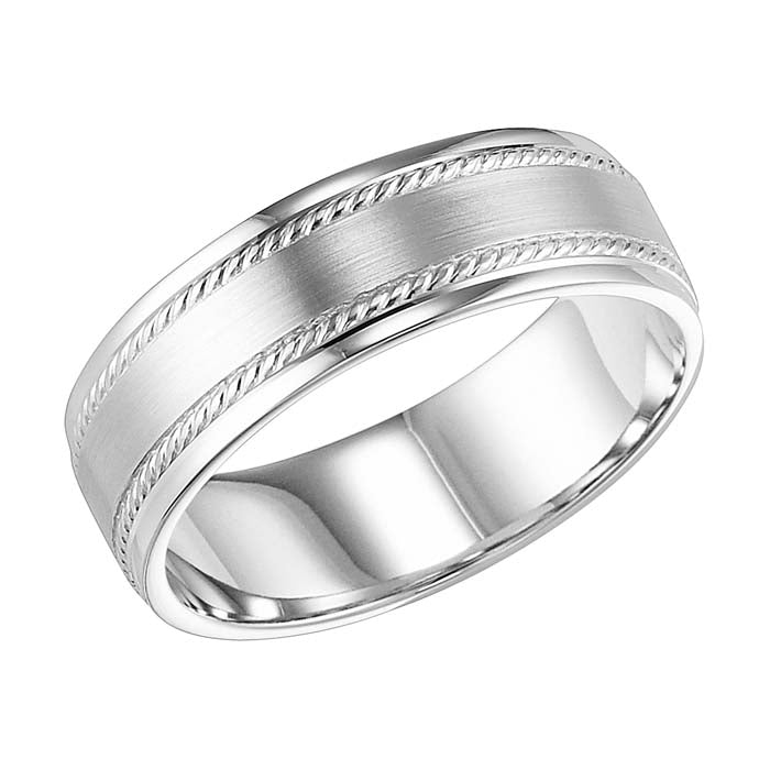 Goldman Men's 7MM Wedding Band with Satin Center and Rope Detail in 14K White Gold