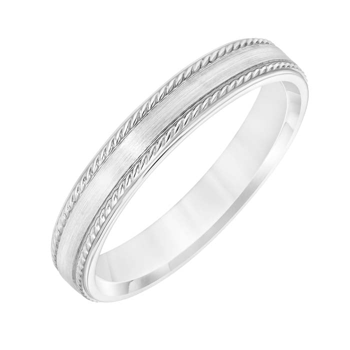 Goldman Men's 4MM Wedding Band with Brush Finish Center Rope Detail and Polished Edge in 14K White Gold