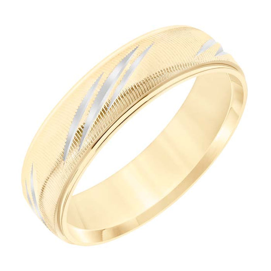 Goldman Men's 6MM Wedding Band in 14K Yellow Gold with Rhodium Accents