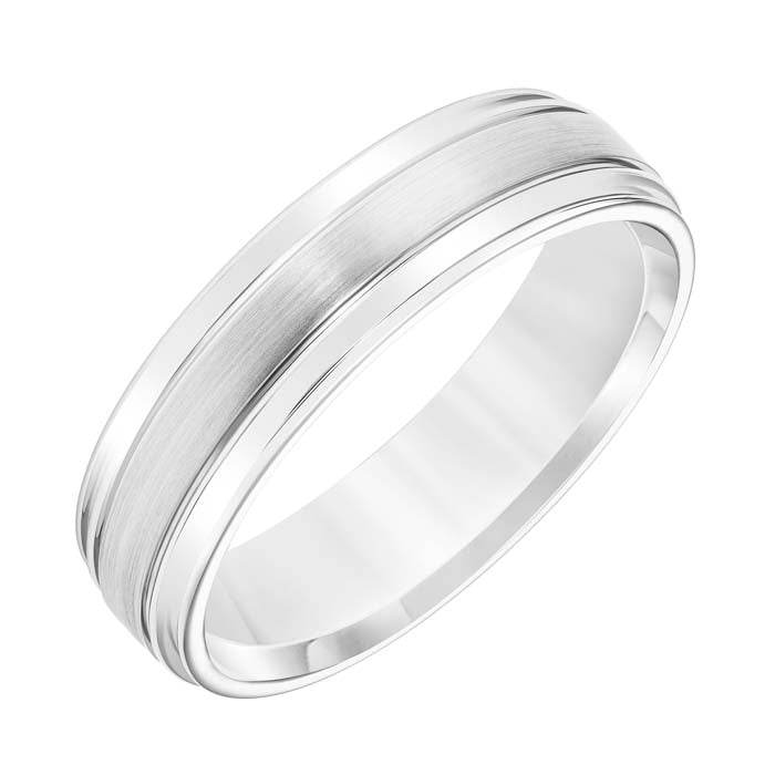 Goldman Men's 6MM Wedding Band with Brushed Finish and Polished Double Step Edge in 14K White Gold