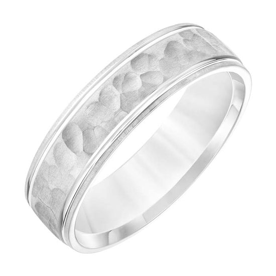 Goldman Men's 6MM Wedding Band with Brushed Stone Finish and Polished Sides in 14K White Gold