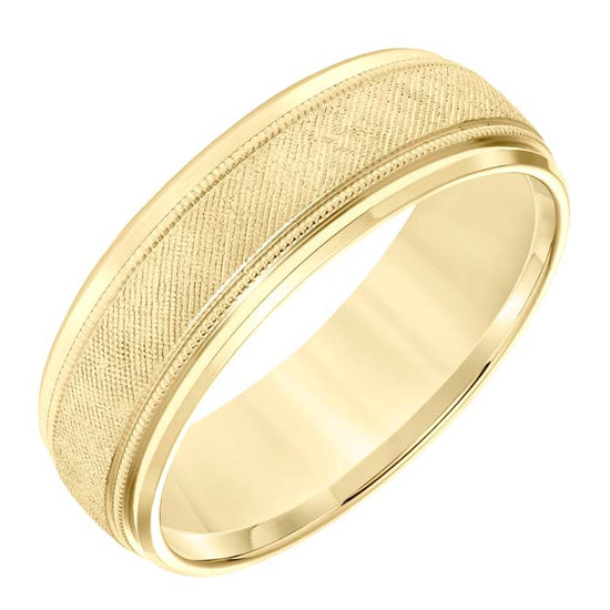 Goldman Men's 7MM Wedding Band with Florentine Finish and Milgrain Accents in 14K Yellow Gold