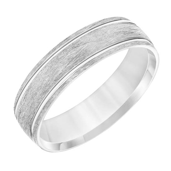 Goldman Men's 6MM Wedding Band with Wire Finish and Polished Side Lines in 14K White Gold