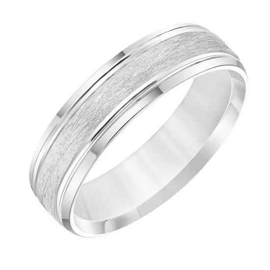 Goldman Men's 6MM Wedding Band with Wire Finish and Polished Edge in 14K White Gold