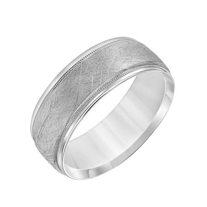 Goldman 8MM Men's Crystaline Finish with Milgrain and High Polish Edge in Platinum