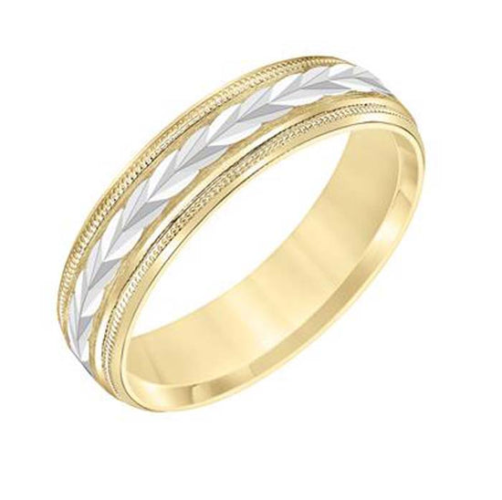 Goldman 6MM Carved Low Dome Wedding Band in 14K Yellow Gold with Rhodium