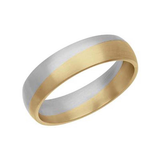 Frederick Goldman 5.5mm Angled Groove Fusion Band in Platinum and 14K Yellow Gold