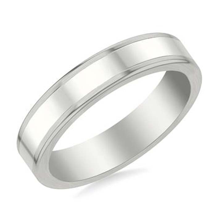 Frederick Goldman 5mm Polished Center and Brushed Edge Wedding Band in 14K White Gold