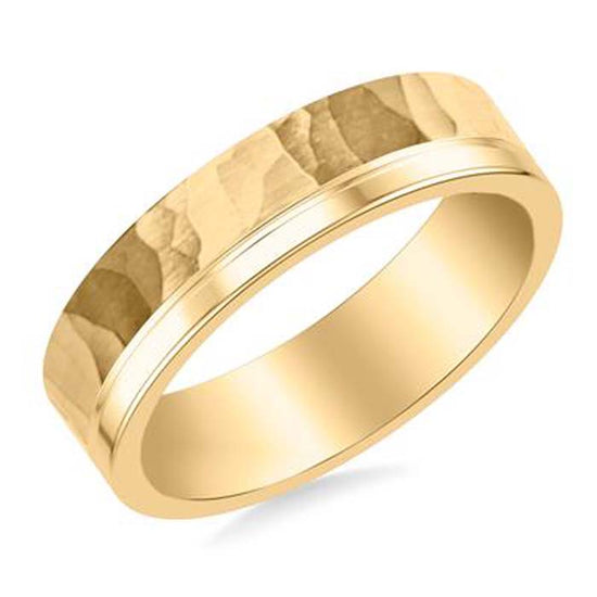 Frederick Goldman 6mm Hammer and Brush Finished Wedding Band in 14K Yellow Gold