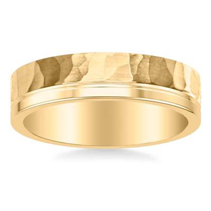 Frederick Goldman 6mm Hammer and Brush Finished Wedding Band in 14K Yellow Gold