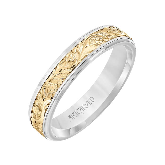 ArtCarved 5MM Lyric Collection Wedding Band in 14K White and Yellow Gold