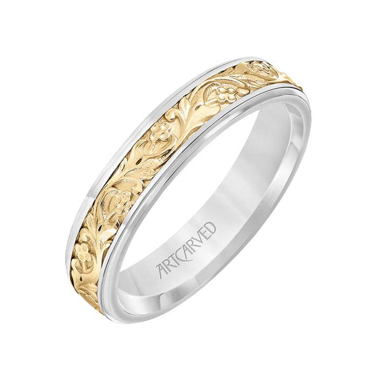 ArtCarved 5MM Lyric Collection Wedding Band in 14K White and Yellow Gold