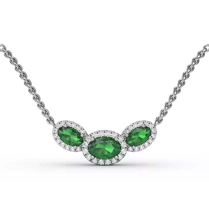 Fana Oval Emerald and Diamond Necklace in 14K White Gold