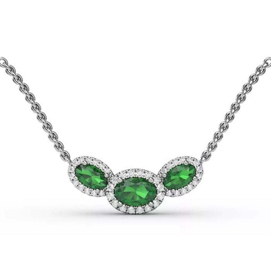 Fana Oval Emerald and Diamond Necklace in 14K White Gold