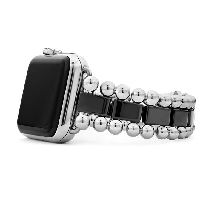 LAGOS 38-45MM Smart Caviar Link Watch Bracelet in Black Ceramic and Stainless Steel