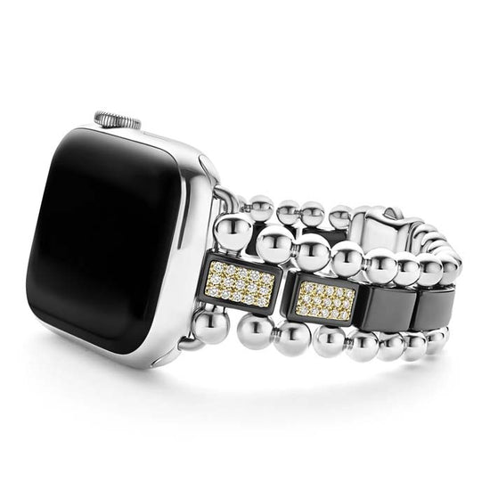 LAGOS Black Ceramic Half Diamond Watch Bracelet 38MM in Stainless Steel and 18K Yellow Gold