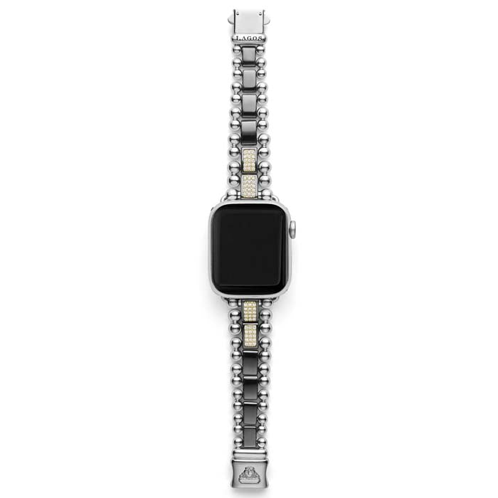 LAGOS Black Ceramic Half Diamond Watch Bracelet 38MM in Stainless Steel and 18K Yellow Gold