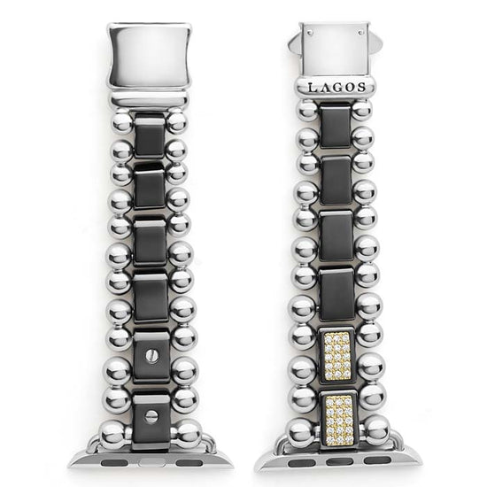 LAGOS Black Ceramic Half Diamond Watch Bracelet 38MM in Stainless Steel and 18K Yellow Gold