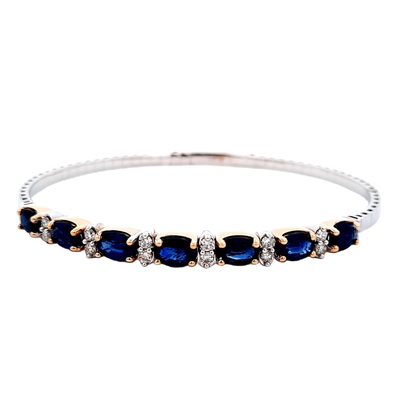 Mountz Collection Sapphire and Diamond Flexible Bangle in 14K White and Yellow Gold