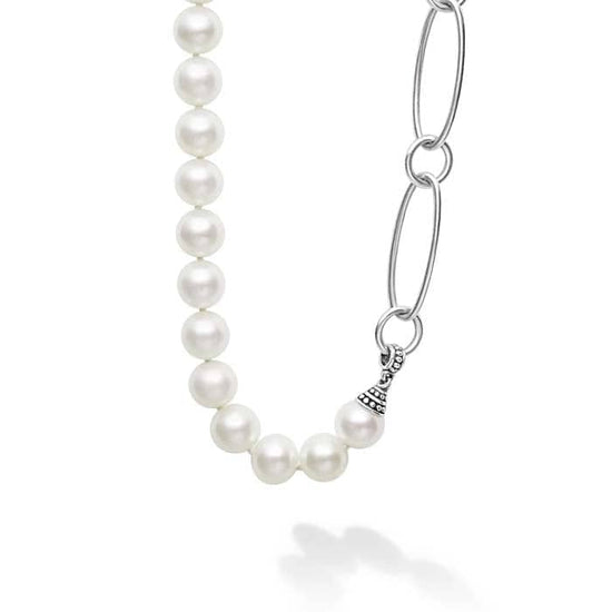 LAGOS "Luna" Pearl Link Necklace in Sterling Silver