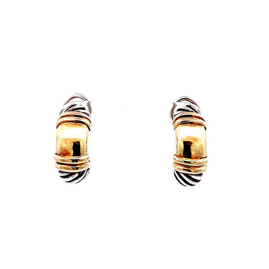 Estate J-Hoop Earrings by David Yurman in Sterling Silver and 18K Yellow Gold