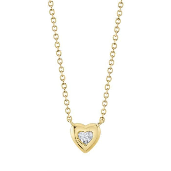 Shy Creation Bezel Heart Diamond Pendant in 14K Yellow Gold