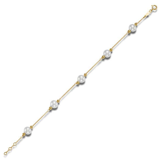 Mastoloni 7" Freshwater Cultured Pearl Fancy Tin Cup Bracelet in 14K Yellow Gold