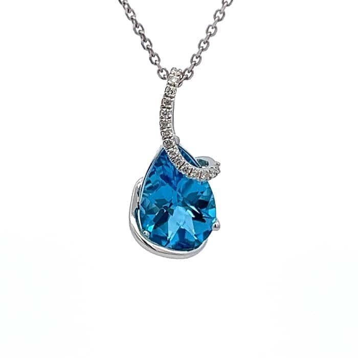 Mountz Collection Swiss Blue Topaz and Diamond Pendant in 14K White Gold