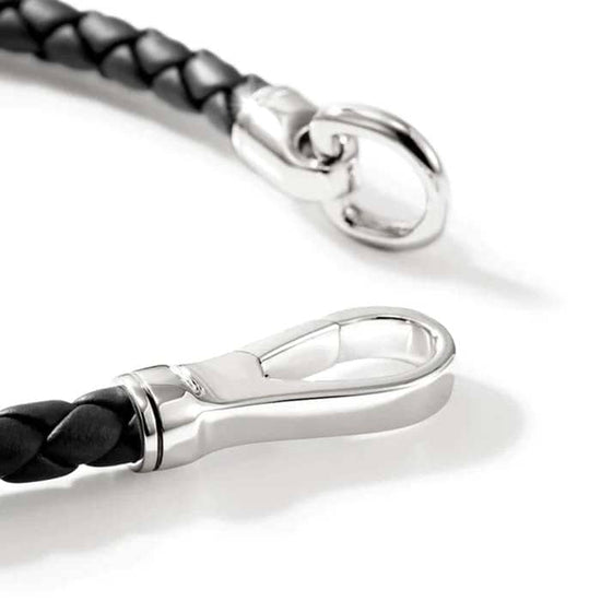 John Hardy 5MM Black Leather Hook Clasp Bracelet in Sterling Silver
