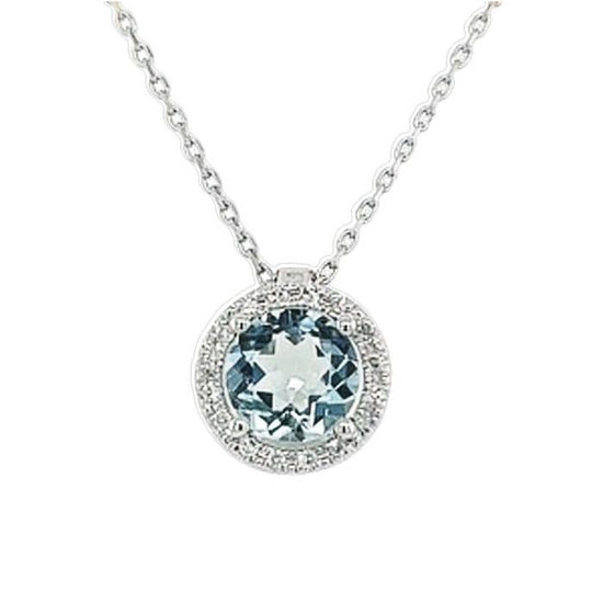 Mountz Collection Aquamarine Pendant with Diamond Halo in 14K White Gold