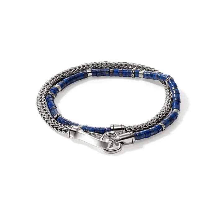 John Hardy 4MM Lapis Heishi Classic Chain Double Wrap Bracelet in Sterling Silver