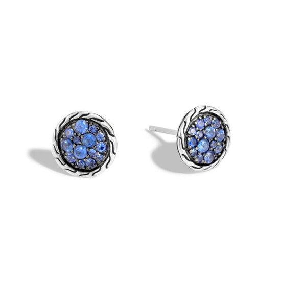 John Hardy Blue Sapphire Carved Chain Stud Earrings in Sterling Silver