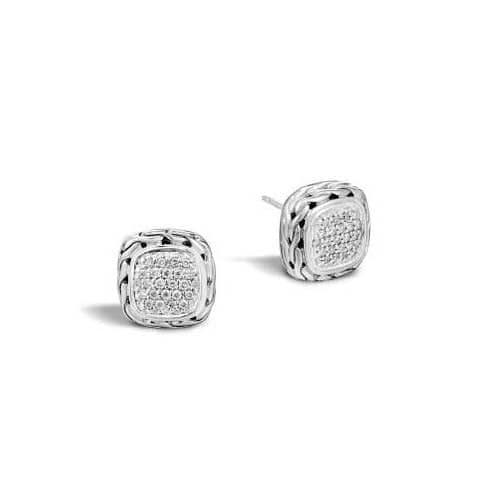 John Hardy Carved Chain Diamond Pavé Stud Earrings in Sterling Silver