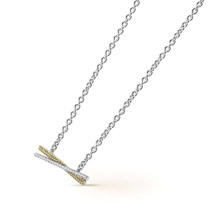 LAGOS Two Tone X Diamond Caviar Necklace in Sterling Silver and 18K Yellow Gold