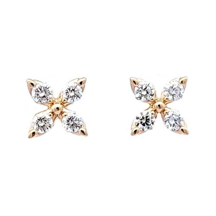 Mountz Collection 4-Petal Flower Earrings in 14K Yellow Gold