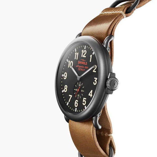 Shinola 47MM Sub-Second Runwell in Gunmetal PVD Stainless Steel and Whiskey Leather Strap