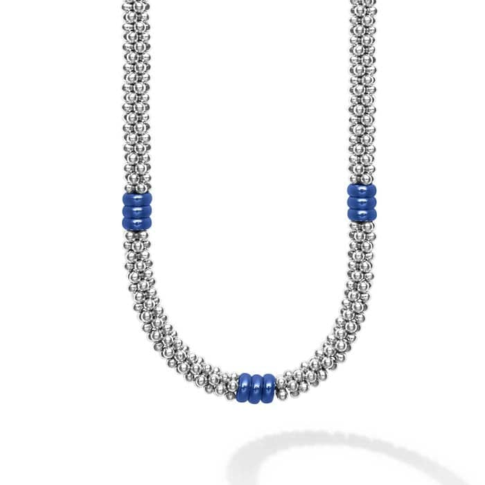 LAGOS Ultramarine Blue Ceramic Caviar Necklace in Sterling Silver