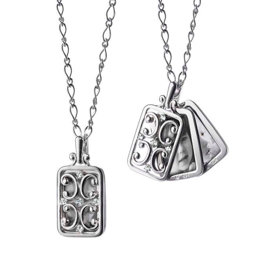 Estate Monica Rich Kosan Rectangular Gate Locket with White Sapphires in Sterling Silver