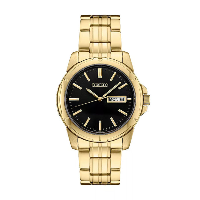 Seiko 40MM Essentials Black Dial Watch in Gold-Tone Stainless Steel