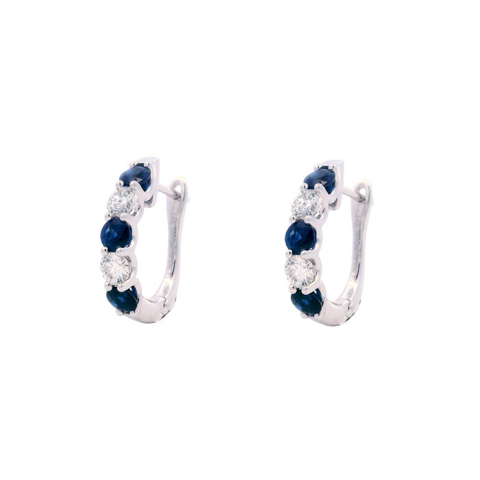 Mountz Collection Sapphire and Diamond Oval Hoop Earrings in 14K White Gold