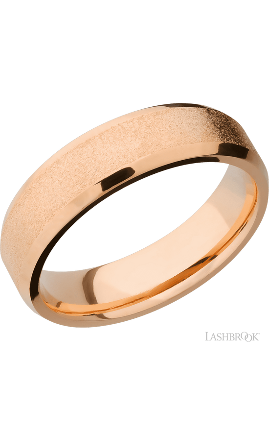 6 mm wide Beveled 14K Rose Gold band.