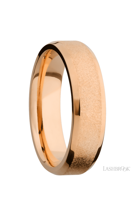 6 mm wide Beveled 14K Rose Gold band.