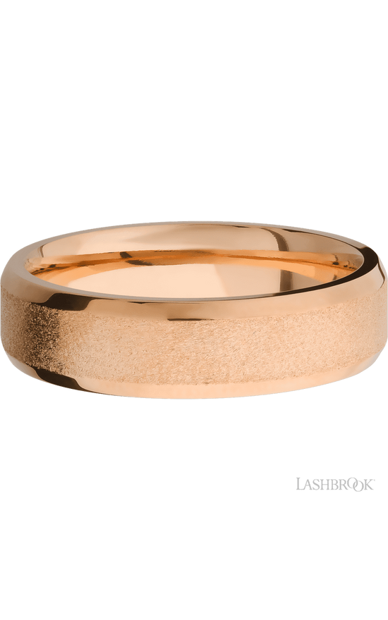 6 mm wide Beveled 14K Rose Gold band.
