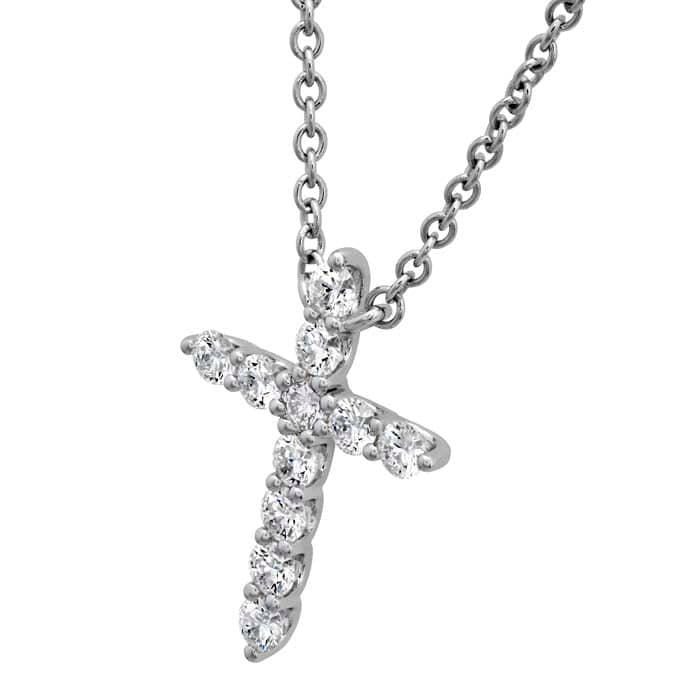 Hearts On Fire .30-.34CTW Medium Signature Cross Pendant in 18K White Gold