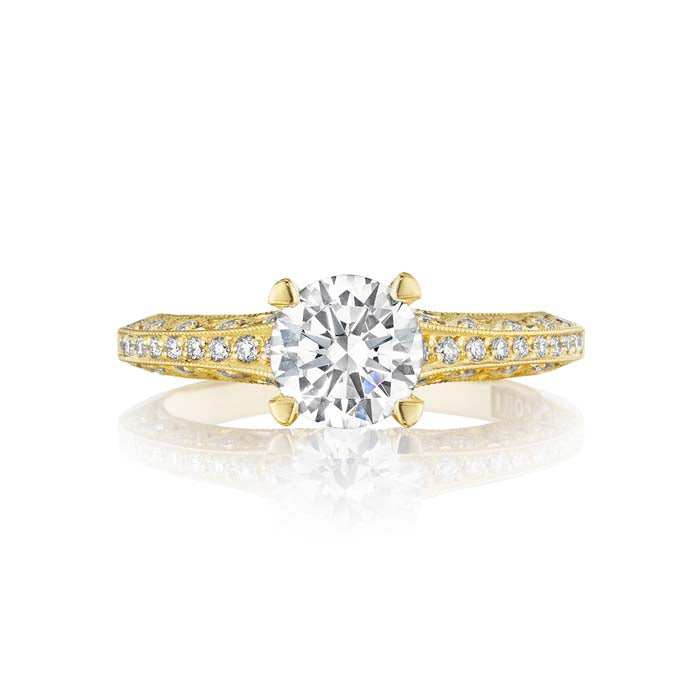 Tacori Classic Crescent Gold Engagement Ring Semi Mount in 18K Yellow Gold with Diamonds