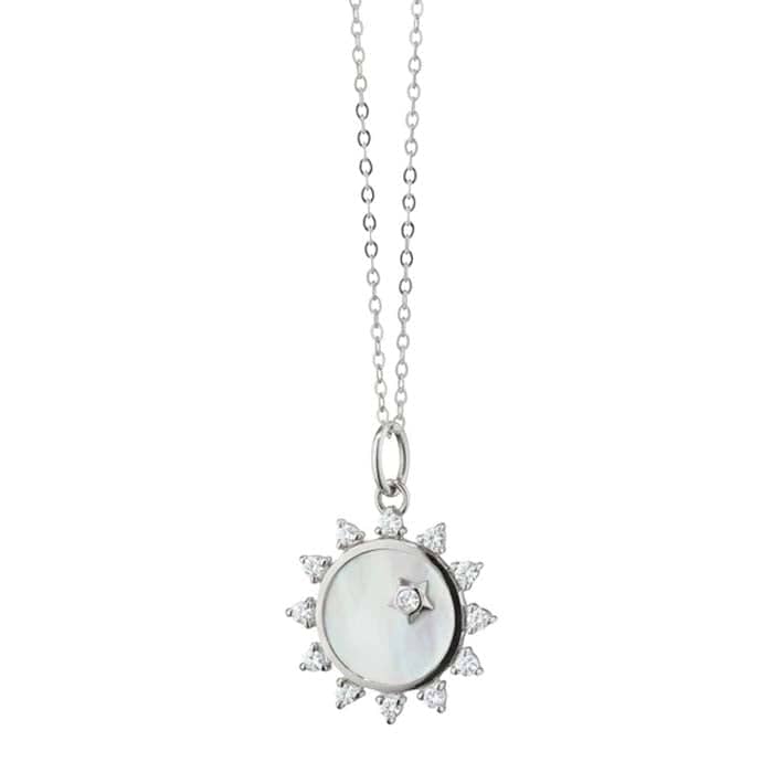 Monica Rich Kosann Mini Mother of Pearl and White Sapphire Sun Charm Necklace in Sterling Silver