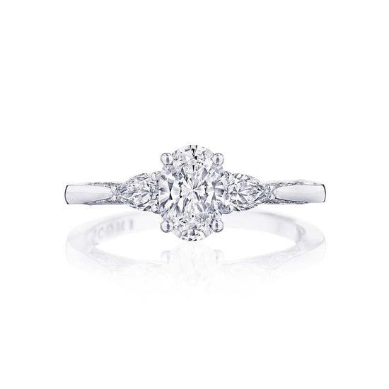 Tacori "Simply Tacori" 3-Stone Oval Engagement Ring Semi-Mounting in 18K White Gold